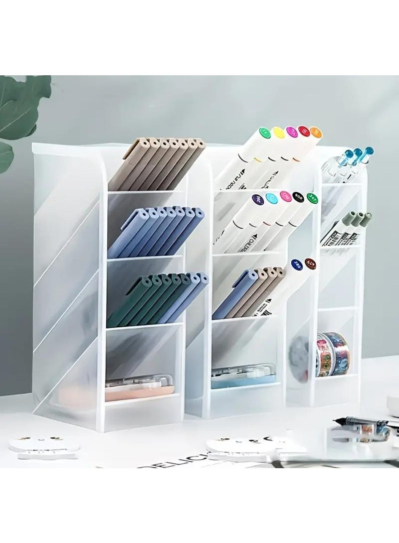 LDQ Multifunctional Clear Plastic Desk Organizer Pen Holder with Frosted Slant Insert – Stationery, Makeup Brush & Lipstick Storage - Image 2